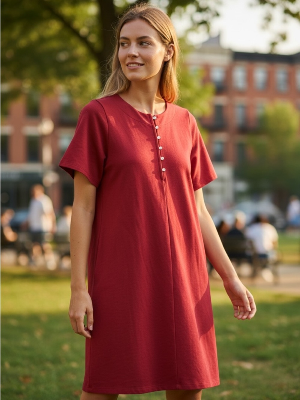Nation LTD Midi Dress Red Button Front Casual Minimalist